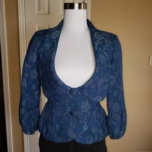 Jak & Rae Floral Peplum Short Jacket w Plunging Collar & Balloon Sleeves